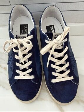 Private Ed. GG SuperStars Navy Suede with Cream Laces and blue glitter ⭐️
